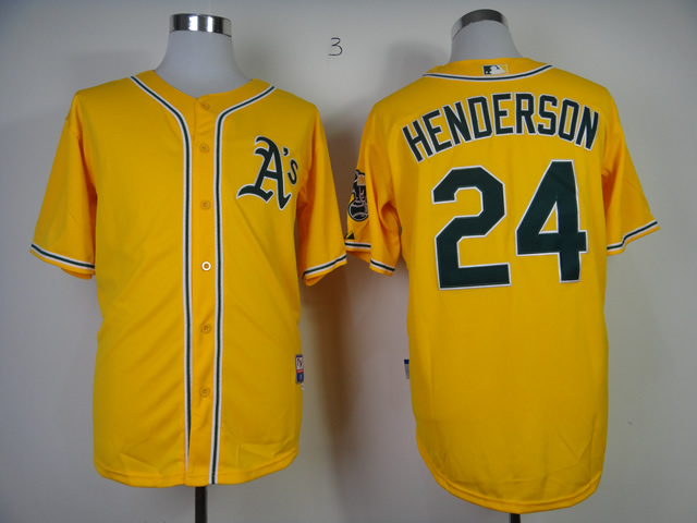 Men Oakland Athletics #24 Henderson Yellow MLB Jerseys